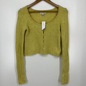 American Eagle‎ Cardigan Sweater Women's S Yellow Ribbed Round Neck Button NWT